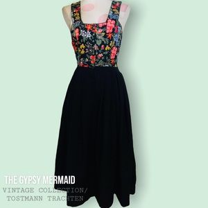 TOSTMANN TRACHTEN Vintage Button Down Floral & Black Drindl Dress Sz 36 Small